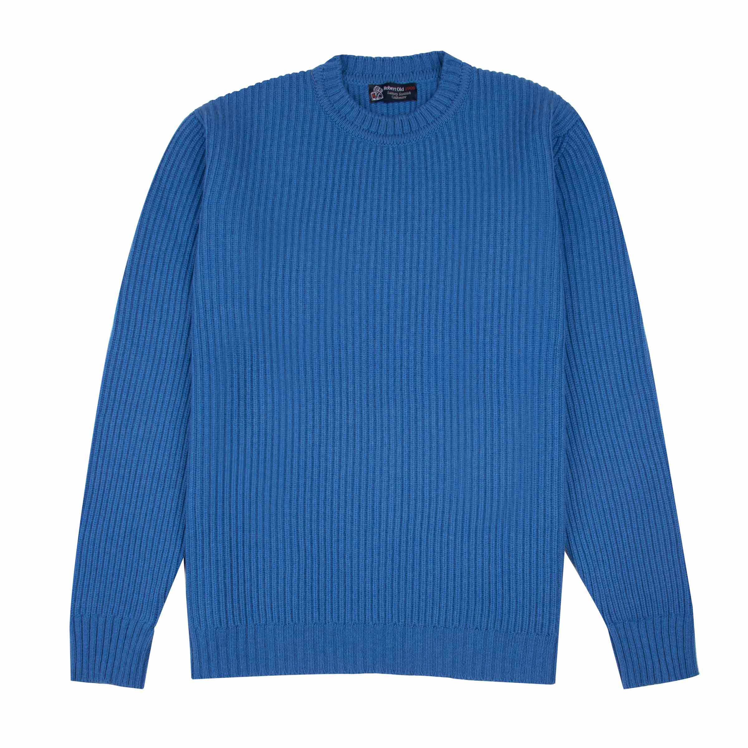 Robert Old - Skyline Blue Altnaharra 8ply Crew Neck Cashmere Sweater CASHMERE Robert Old
