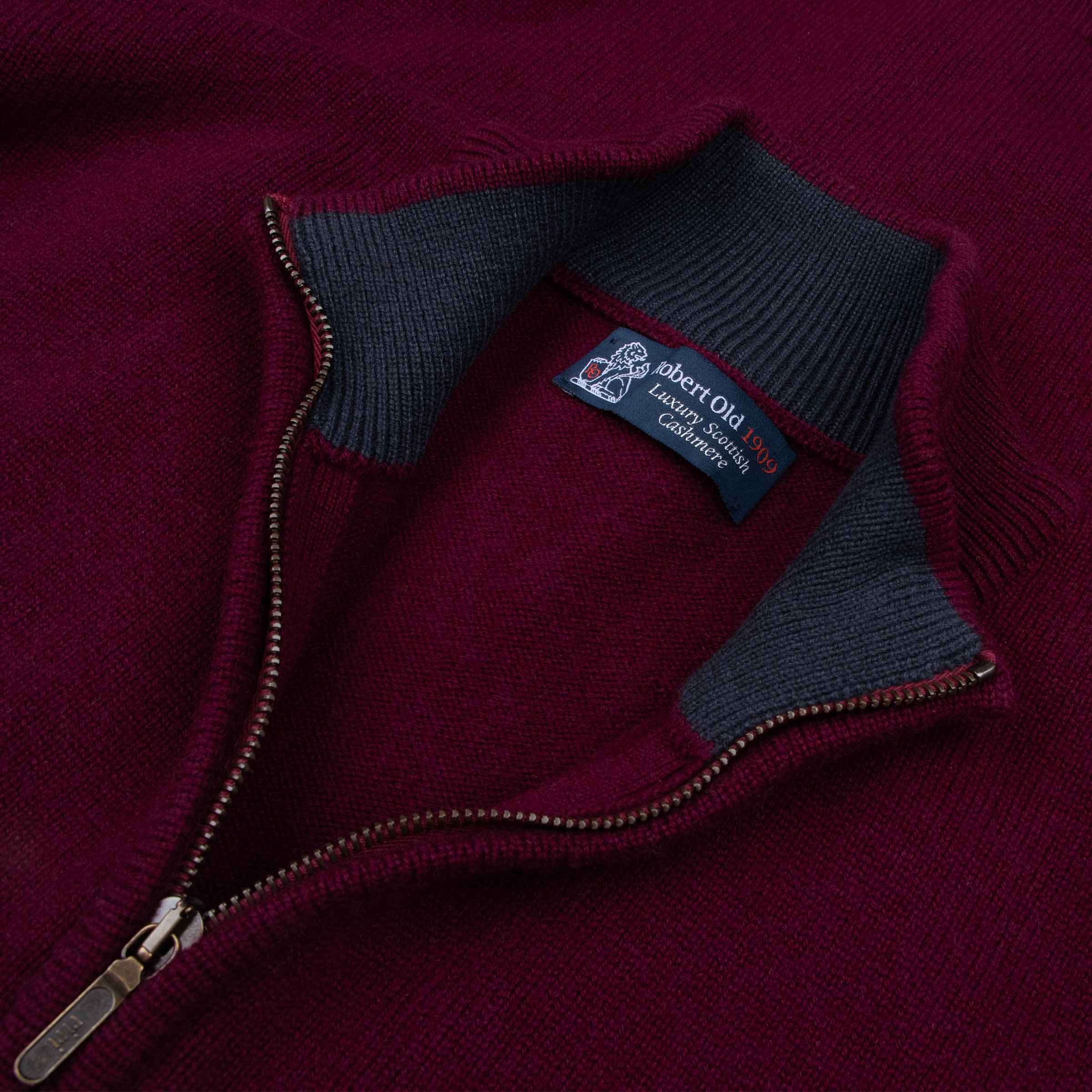 Robert Old - The Barra 4ply Full Zip Cashmere Cardigan - Pompeii Red - Astrakhan CASHMERE Robert Old