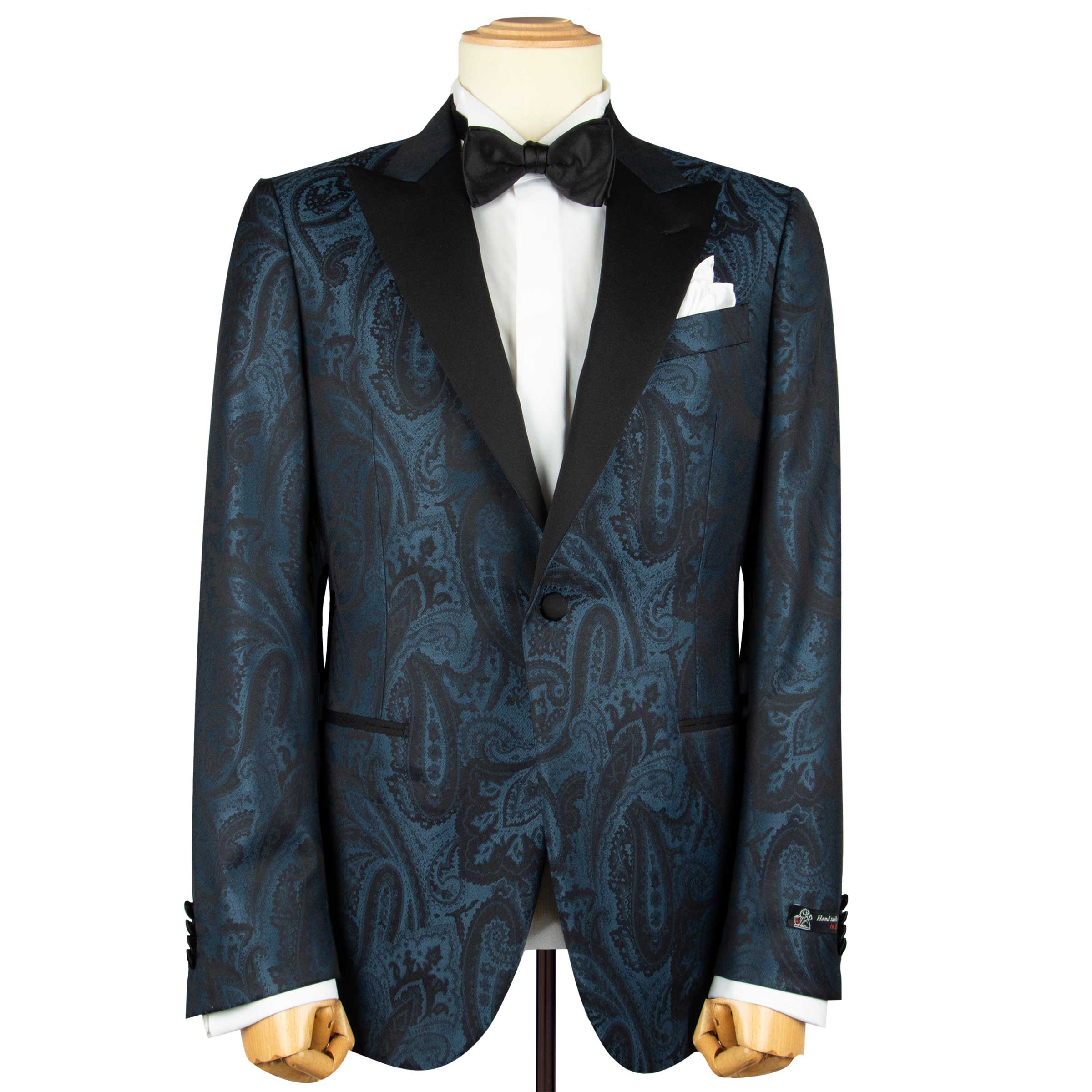 Blue & Black Paisley Wool & Silk Jacquard Tuxedo Jacket JACKETS Robert Old