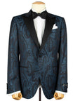 Robert Old - Blue & Black Paisley Wool & Silk Jacquard Tuxedo Jacket JACKETS Robert Old
