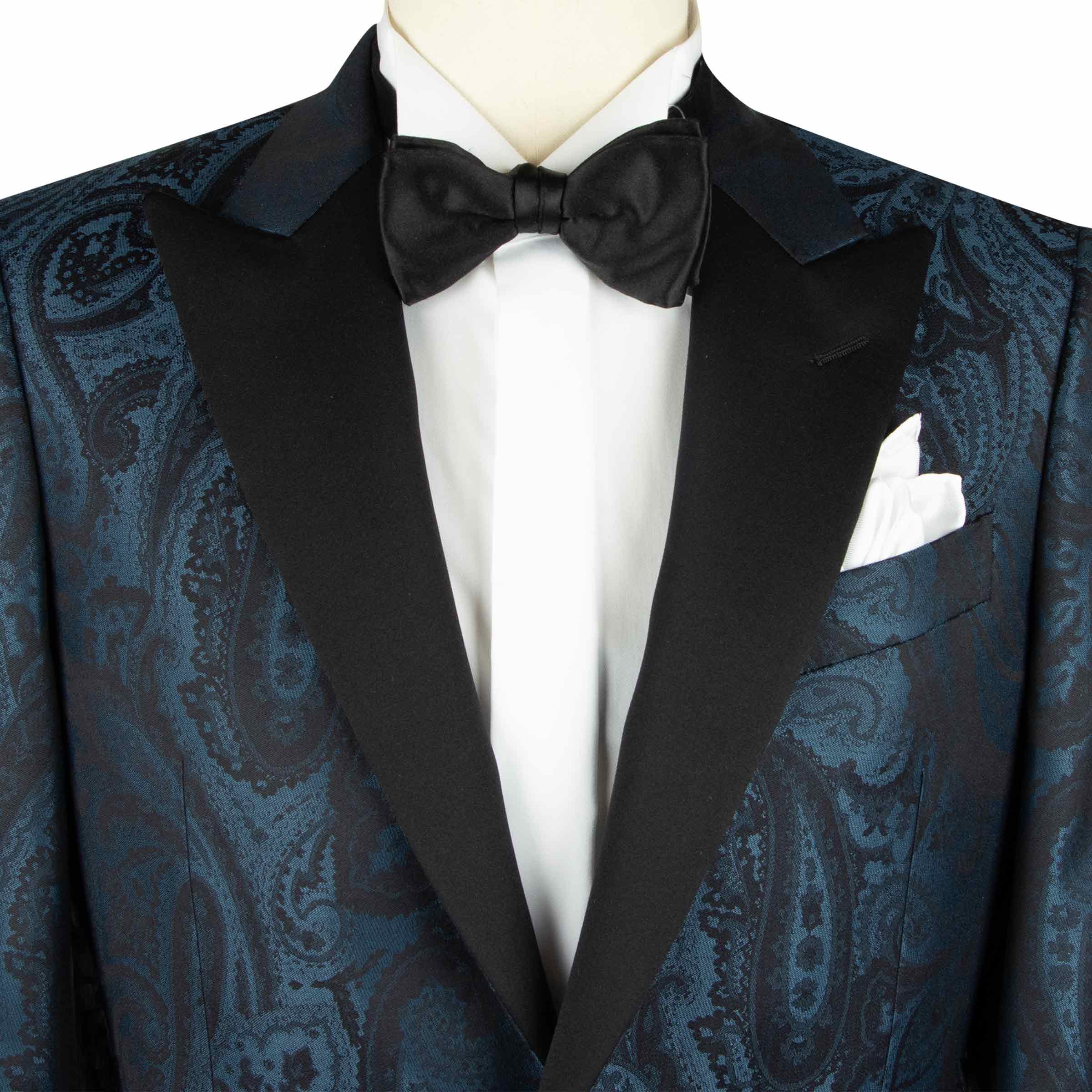 Blue & Black Paisley Wool & Silk Jacquard Tuxedo Jacket JACKETS Robert Old