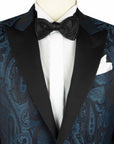 Robert Old - Blue & Black Paisley Wool & Silk Jacquard Tuxedo Jacket JACKETS Robert Old