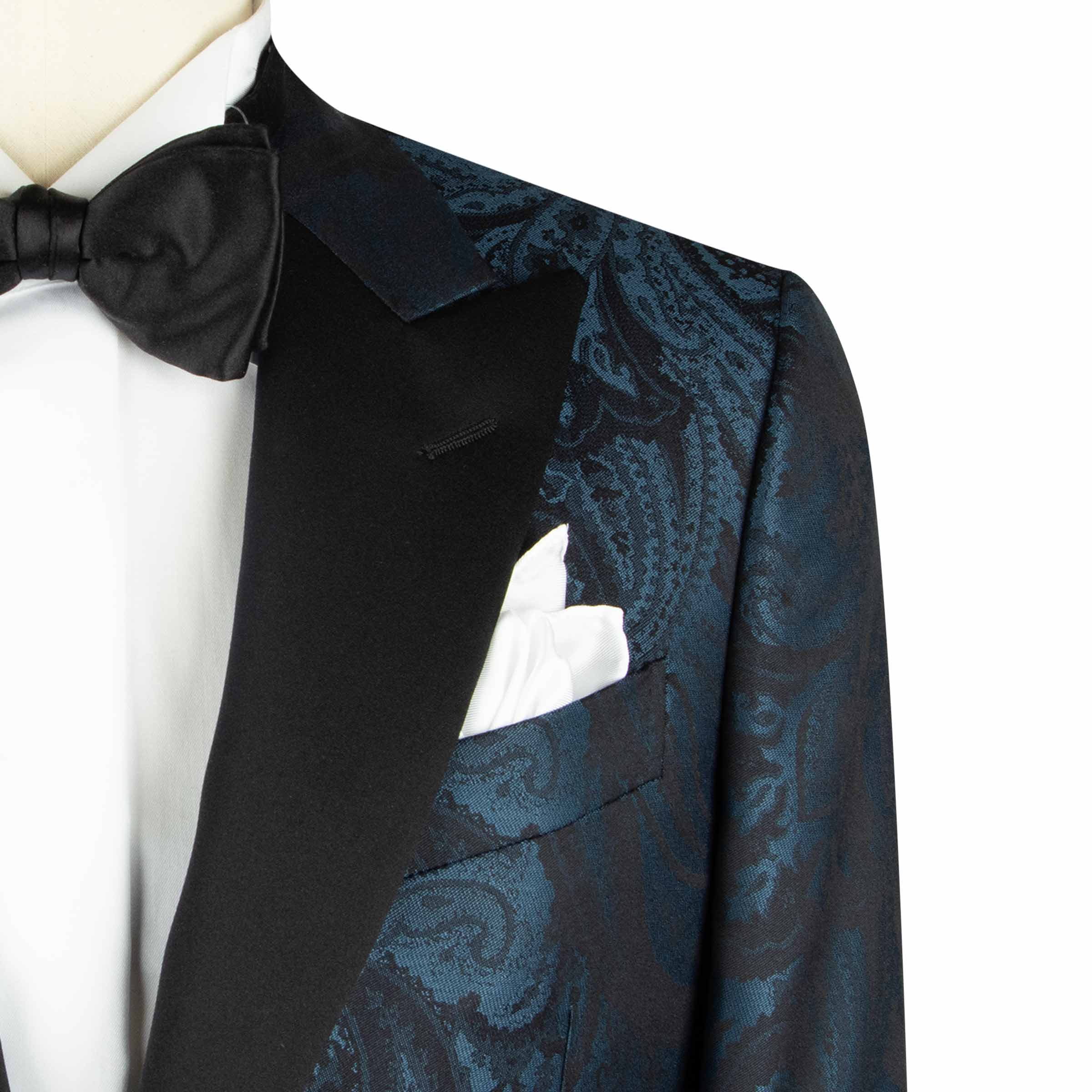 Blue & Black Paisley Wool & Silk Jacquard Tuxedo Jacket JACKETS Robert Old