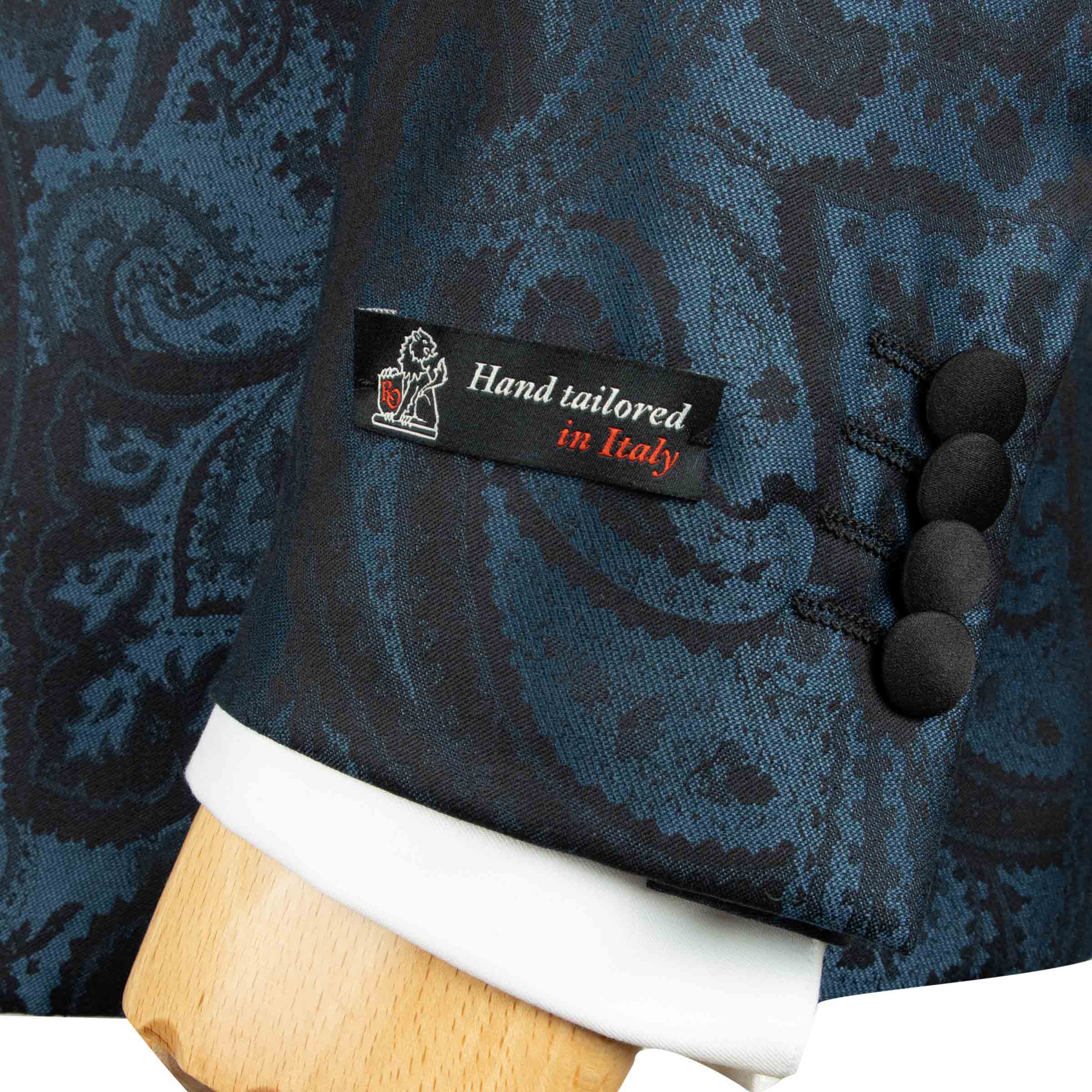 Blue & Black Paisley Wool & Silk Jacquard Tuxedo Jacket JACKETS Robert Old