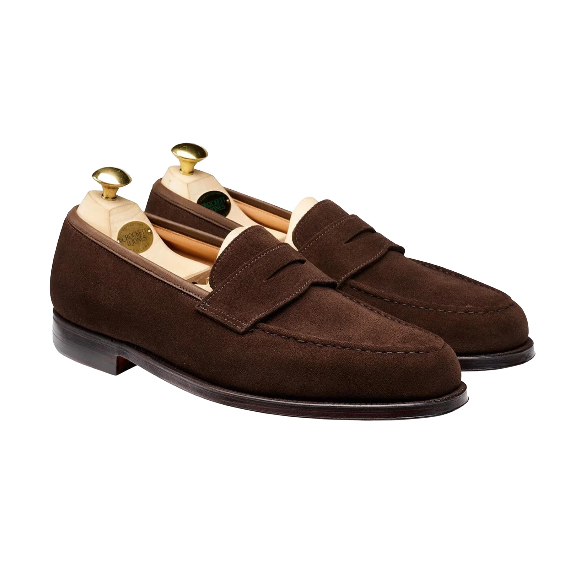 Crockett & Jones - Dark Brown Boston Suede Penny Loafer SHOES Crockett & Jones