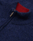 Robert Old - The Bowmore 1/4 Zip Neck Cashmere Sweater - Navy Marl / Russet CASHMERE Robert Old