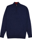 Robert Old - The Bowmore 1/4 Zip Neck Cashmere Sweater - Navy Marl / Russet CASHMERE Robert Old