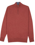 Robert Old - The Bowmore 1/4 Zip Neck Cashmere Sweater - Poppy / Lapis CASHMERE Robert Old