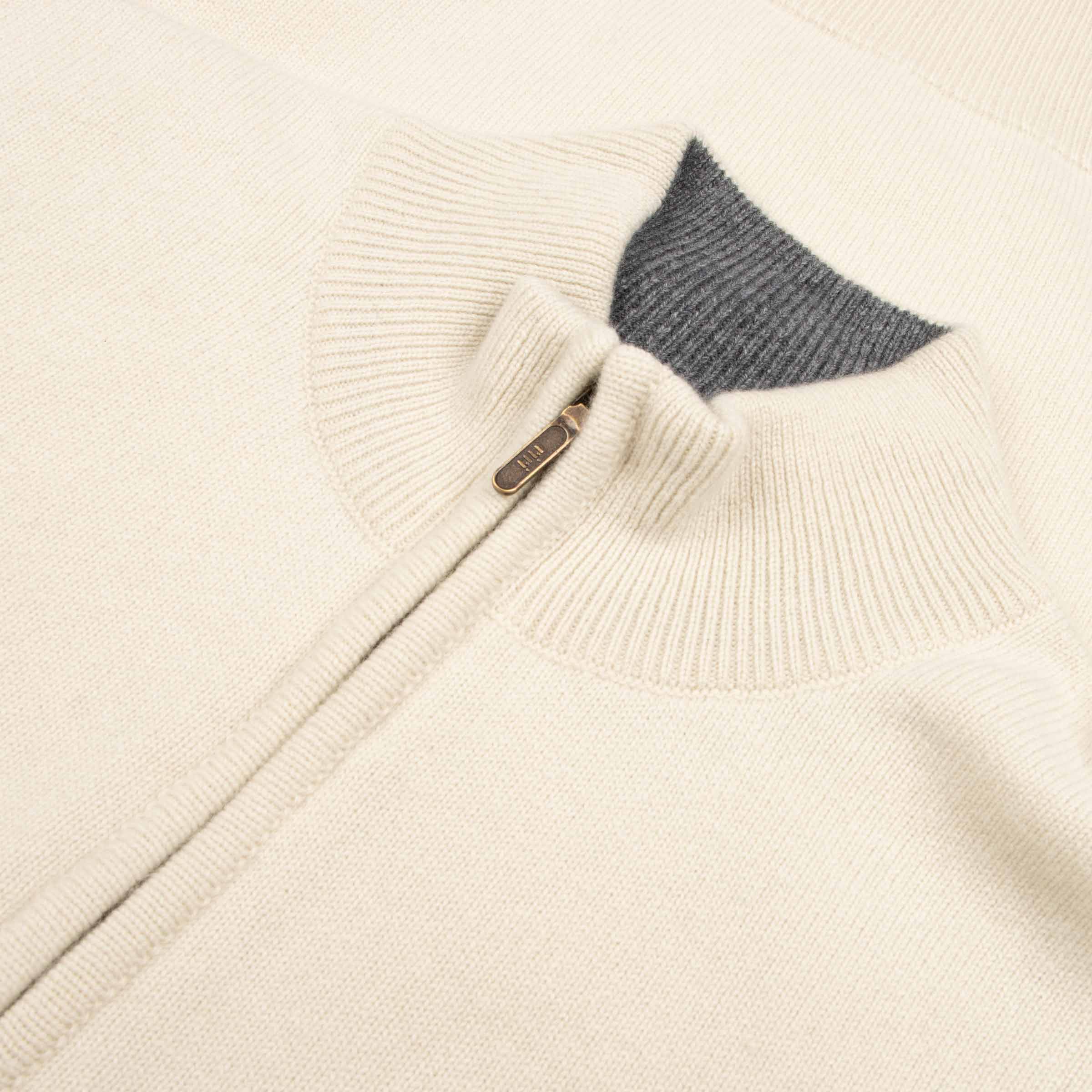 Robert Old - The Bowmore 1/4 Zip Neck Cashmere Sweater - White Undyed / Smog CASHMERE Robert Old