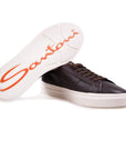 Santoni - Dark Brown Double Buckle Tumbled Leather Sneaker SHOES Santoni