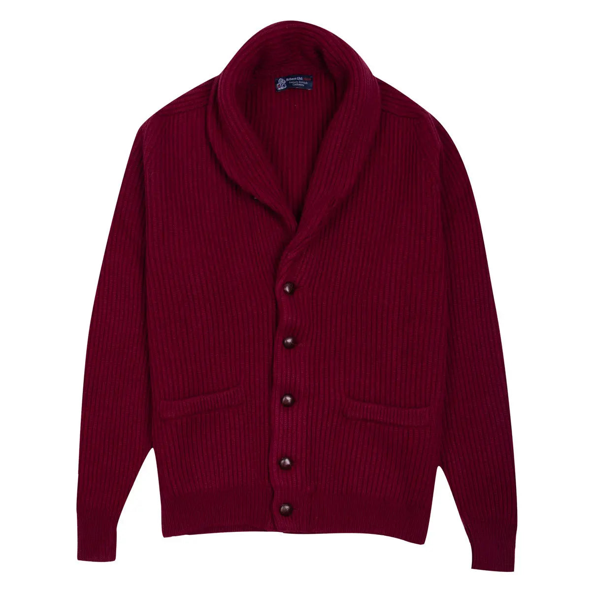 Robert Old - Claret Red Colonial 8ply Cashmere Shawl Cardigan CASHMERE Robert Old