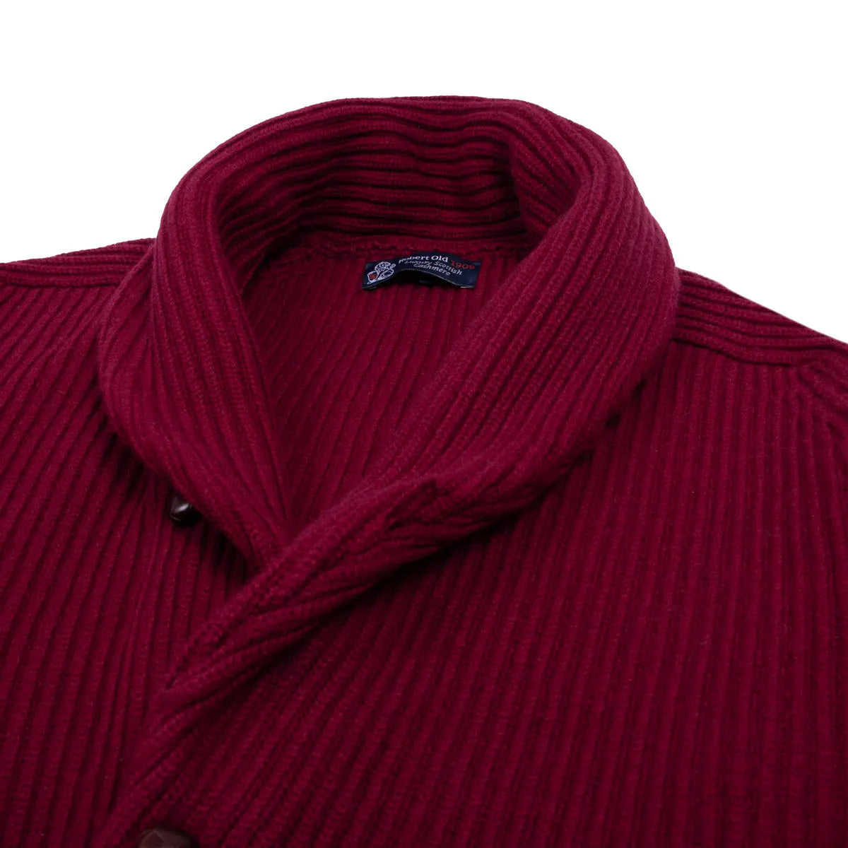 Robert Old - Claret Red Colonial 8ply Cashmere Shawl Cardigan CASHMERE Robert Old