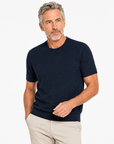 Robert Old - Navy Knitted Linen and Cotton Textured Crew Neck T-Shirt TEE SHIRTS Robert Old