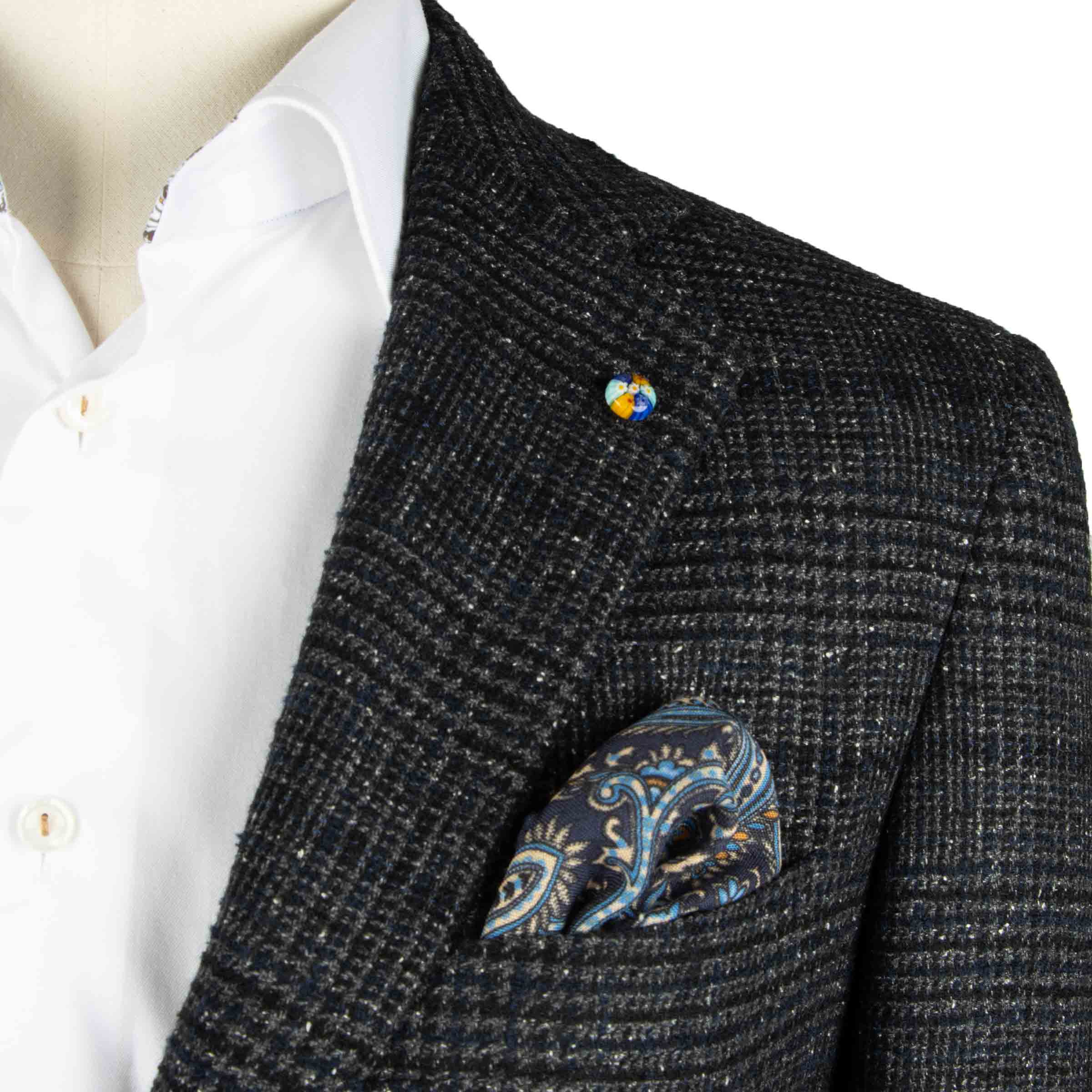 Belvest - Navy & Charcoal Check 'Natural Soft' Wool, Silk & Cashmere Jacket JACKETS Belvest