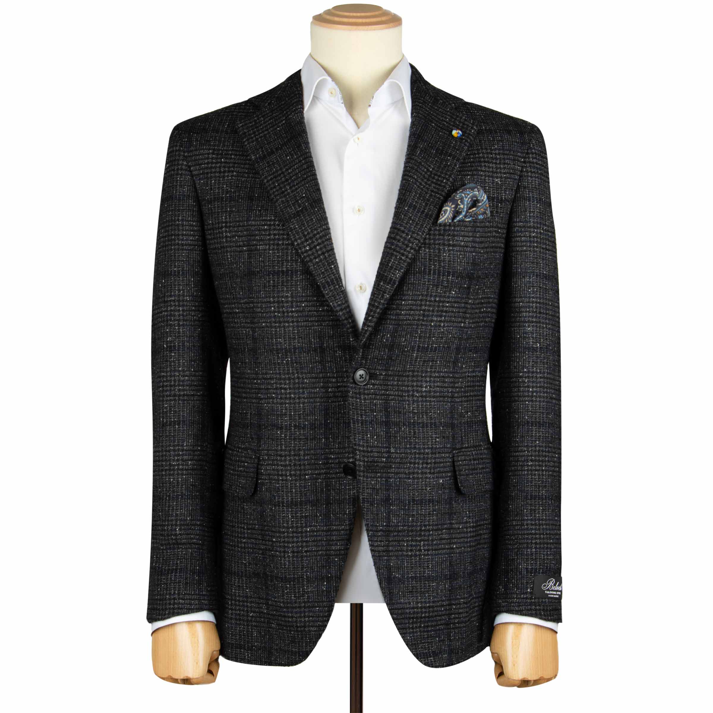 Belvest - Navy & Charcoal Check 'Natural Soft' Wool, Silk & Cashmere Jacket JACKETS Belvest