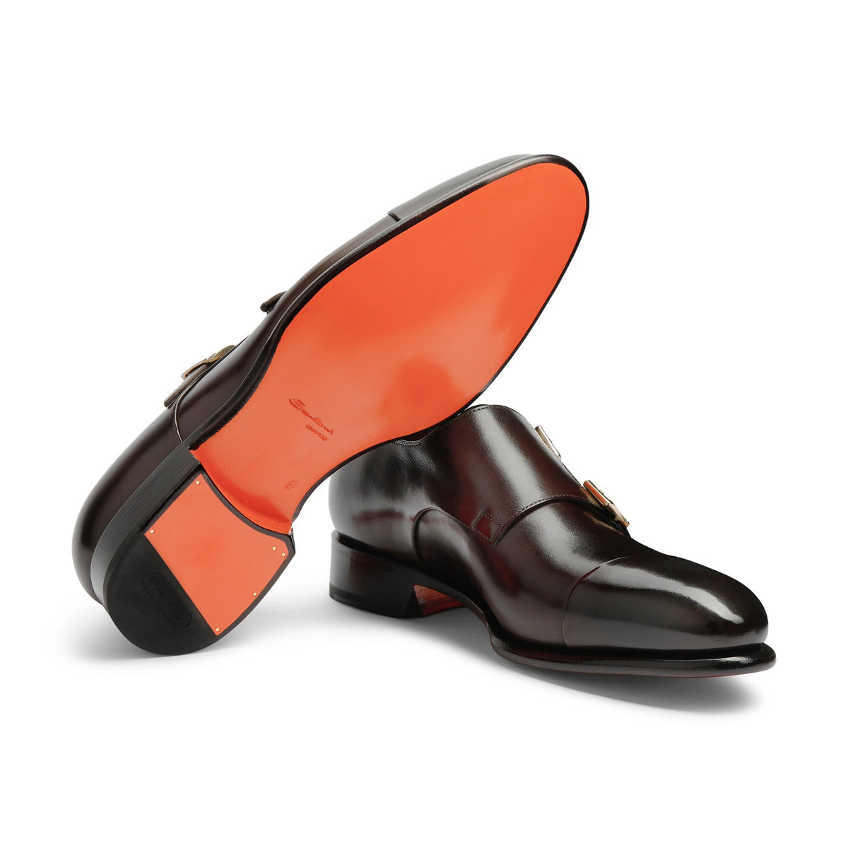 Santoni - Brown Double-Buckle Leather Shoes SHOES Santoni