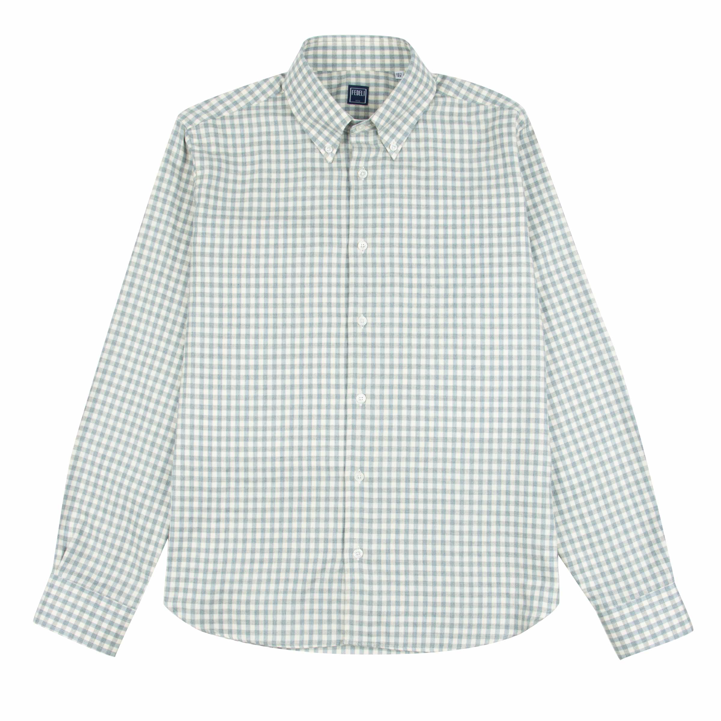 Fedeli - Light Blue & Grey Check 'Alberto' Slim Fit Brushed Cotton Long Sleeve Shirt L/S SHIRTS FEDELI