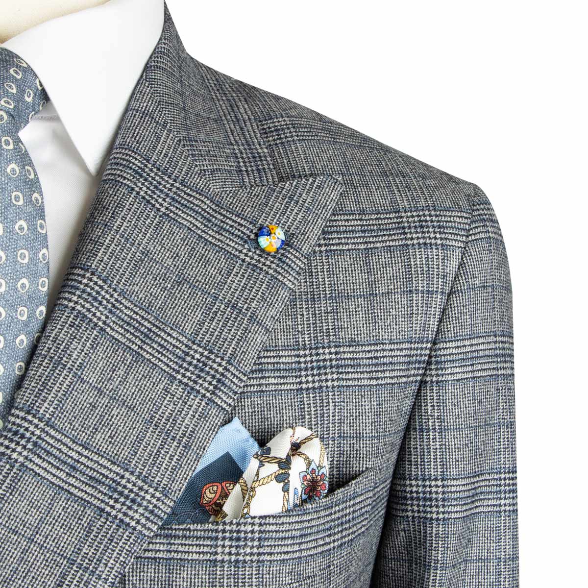 Belvest - Grey Check 'Natural Soft' Double-Breasted Wool Suit SUITS Belvest
