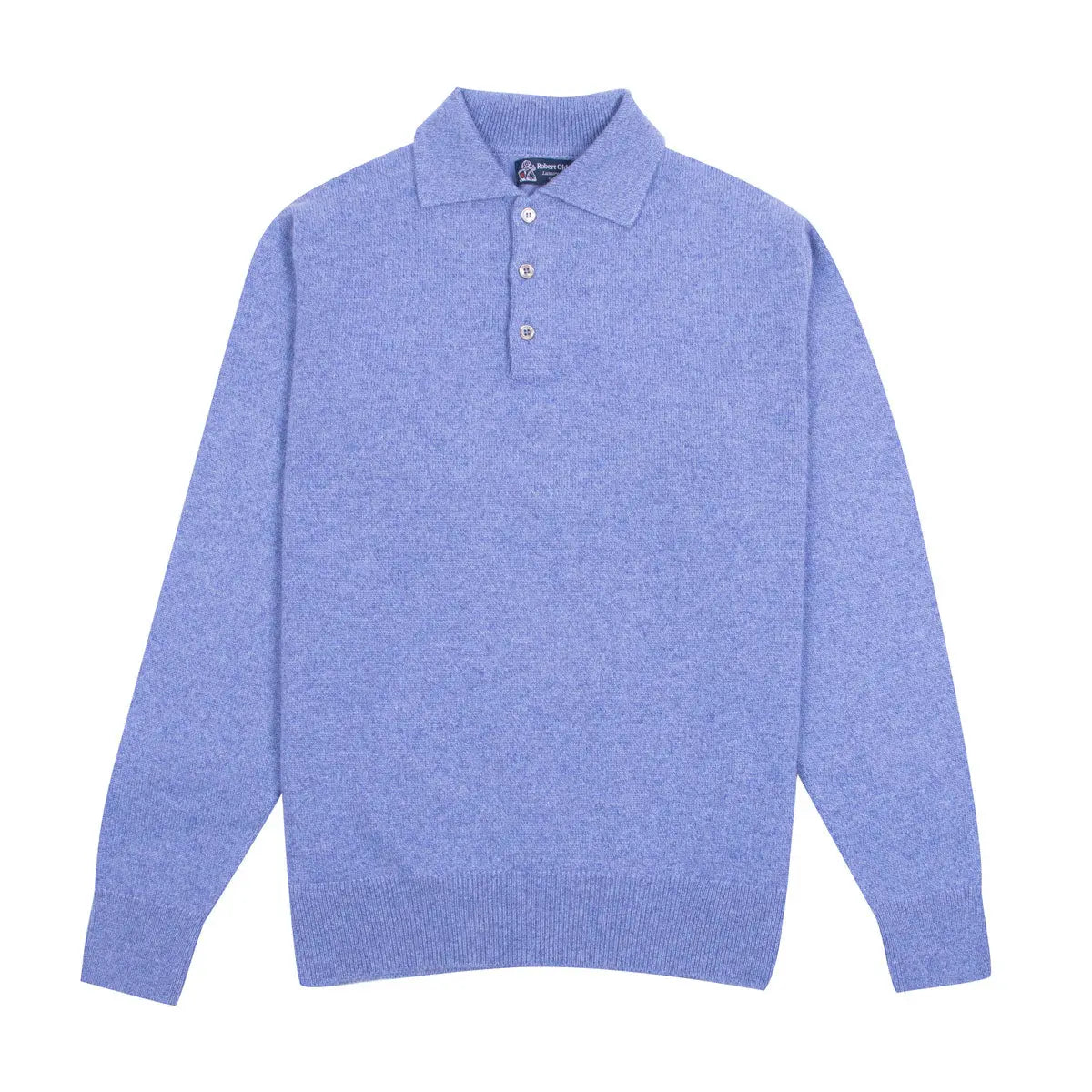 Robert Old - Blue Melange Balvenie 3 Button 4ply Cashmere Polo Sweater CASHMERE Robert Old