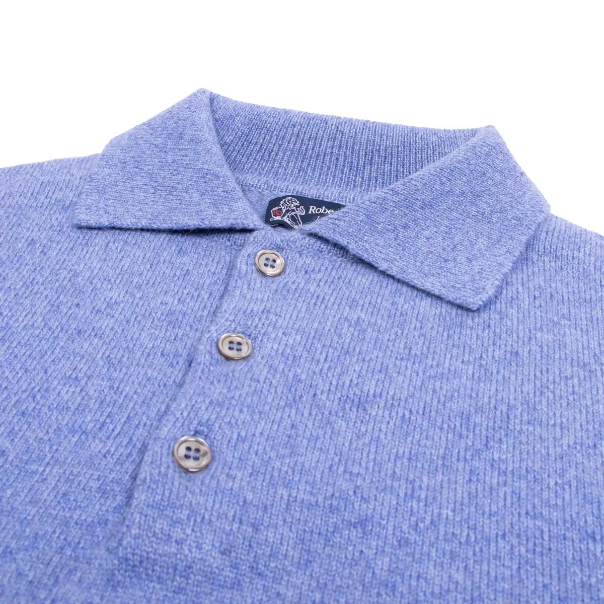 Robert Old - Blue Melange Balvenie 3 Button 4ply Cashmere Polo Sweater CASHMERE Robert Old