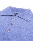 Robert Old - Blue Melange Balvenie 3 Button 4ply Cashmere Polo Sweater CASHMERE Robert Old