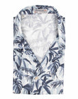 Robert Old - Navy Palm Print Linen-Mix Resort Shirt S/S SHIRTS Robert Old