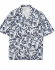 Robert Old - Navy Palm Print Linen-Mix Resort Shirt S/S SHIRTS Robert Old