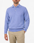 Robert Old - Blue Melange Balvenie 3 Button 4ply Cashmere Polo Sweater CASHMERE Robert Old