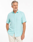 Robert Old - Turquoise Pure Linen Italian Short Sleeve Shirt S/S SHIRTS Robert Old