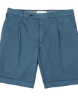 Robert Old - Navy Blue Cotton Linen Stretch Pleat Chino Shorts SHORTS Robert Old