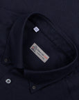 Dark Navy Italian Twill Brushed Cotton Long Sleeve Shirt