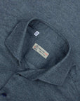 Denim Blue Birdseye Knit Italian Brushed Cotton Long Sleeve Shirt