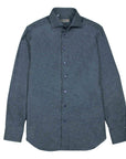 Denim Blue Birdseye Knit Italian Brushed Cotton Long Sleeve Shirt