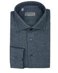 Denim Blue Birdseye Knit Italian Brushed Cotton Long Sleeve Shirt