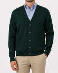 Robert Old - Bottle Green Mallaig 4ply Cashmere Cardigan CASHMERE Robert Old