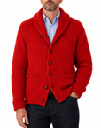 Robert Old - Chilli Red Colonial 8ply Cashmere Shawl Cardigan CASHMERE Robert Old