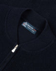 Robert Old - Navy Wool & Cashmere Bouclé Zip Bomber Cardigan KNITWEAR Robert Old