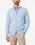 Robert Old - The Barra 4ply Full Zip Cashmere Cardigan - Atollo Blue / White Undyed CASHMERE Robert Old