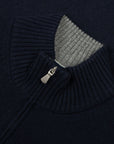 Robert Old - Navy Blue Contrast Virgin Wool & Cashmere Zip Neck Sweater KNITWEAR Robert Old