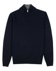 Robert Old - Navy Blue Contrast Virgin Wool & Cashmere Zip Neck Sweater KNITWEAR Robert Old