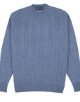 Robert Old - Lapis Blue Rothesay 4ply Cable Crew Cashmere Sweater CASHMERE Robert Old