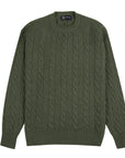 Robert Old - Serpentine Green Rothesay 4ply Cable Crew Cashmere Sweater CASHMERE Robert Old
