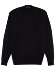 Robert Old - Dark Navy Rothesay 4ply Cable Crew Cashmere Sweater CASHMERE Robert Old