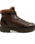 Santoni - Dark Brown Tumbled Leather Fur Lined Hiking Boot SHOES Santoni