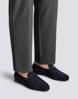 Santoni - Navy Blue Suede Carlo Loafer SHOES Santoni