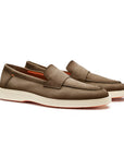 Santoni - Light Brown Suede Penny Loafer SHOES Santoni
