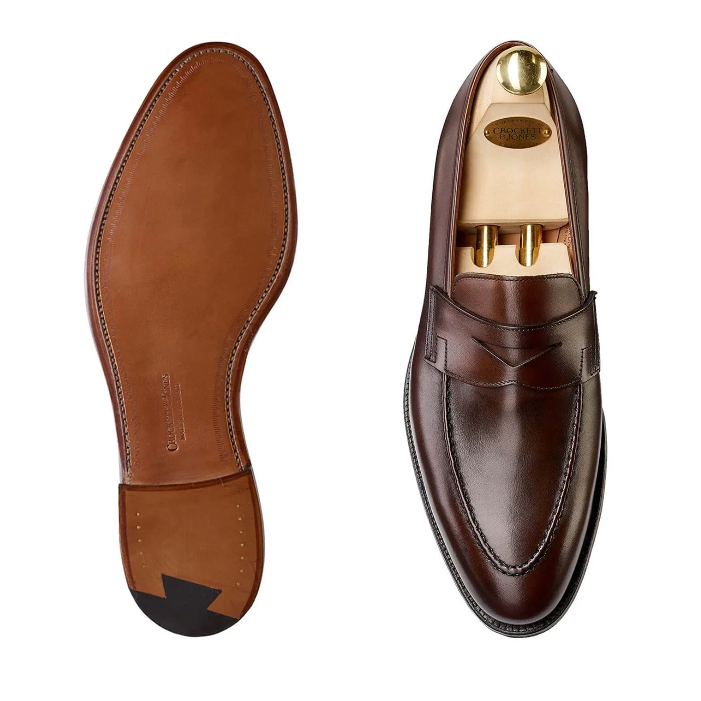 Crockett & Jones - Sydney Brown Burnished Calf Leather Loafers - Single Leather Sole SHOES Crockett & Jones