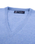 Robert Old - Blue Haze Tobermorey 4ply V-Neck Cashmere Sweater CASHMERE Robert Old