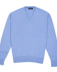 Robert Old - Blue Haze Tobermorey 4ply V-Neck Cashmere Sweater CASHMERE Robert Old