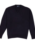 Robert Old - Dark Navy Tobermorey 4ply V-Neck Cashmere Sweater CASHMERE Robert Old